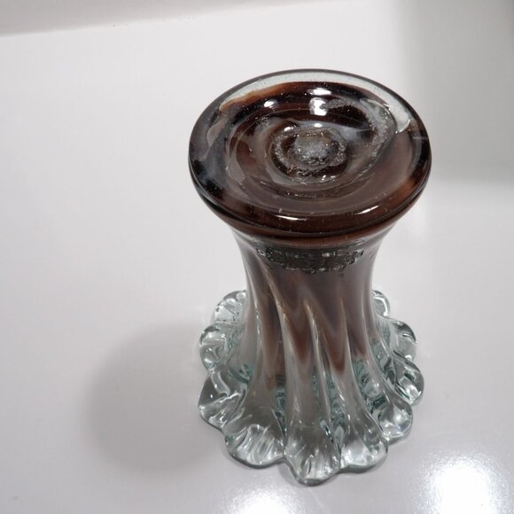 Vintage Hand Blown Art Glass Vase Purple Fused Clear Decorative Display - Picture 8 of 13